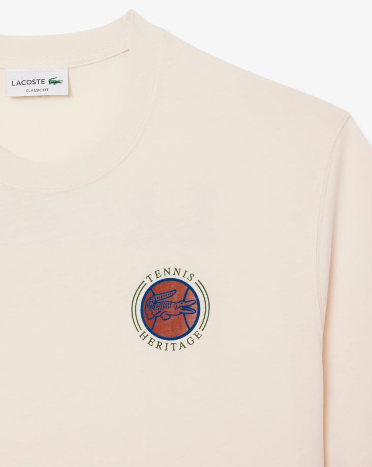 Camiseta Masculina Lacoste Estampa Creme Algodão