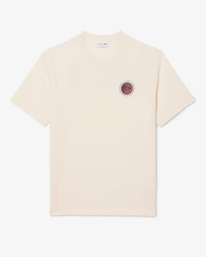 Camiseta Masculina Lacoste Estampa Creme Algodão